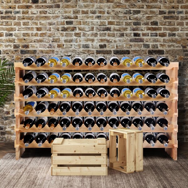 Costway Portabottiglie in legno di pino, Scaffale per 72 bottiglie di vino 119x29x71,5cm