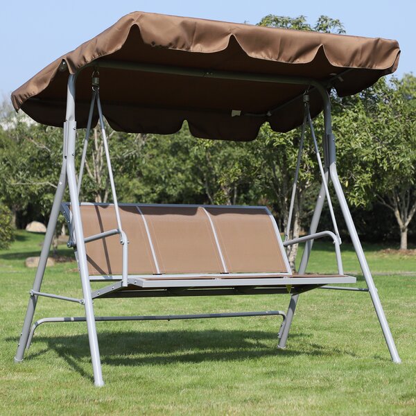 Outsunny Dondolo da Giardino a 3 Posti in Metallo, Tetto Parasole Rimovibile e Lavabile, Marrone e Argento, 171x108x154cm|Aosom