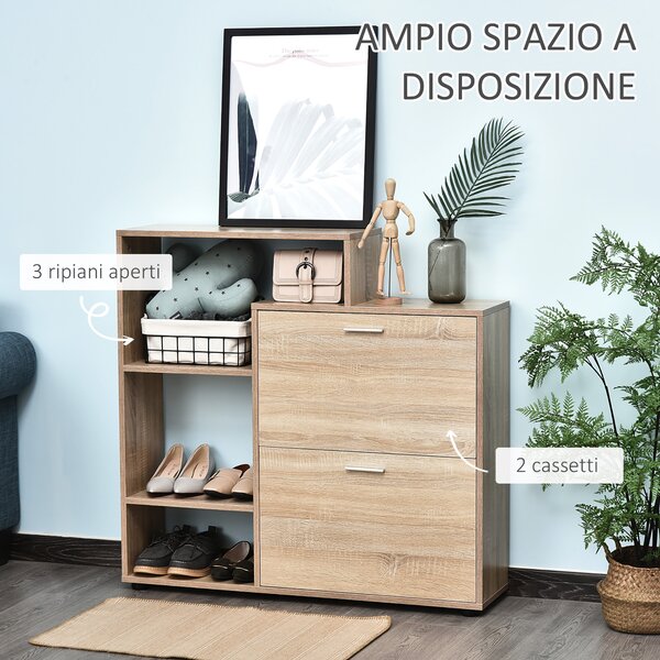 Homcom Armadio Scarpiera Salvaspazio scarpiera ingresso porta scarpe Design Moderno 20 Paia da Ingresso in Legno 101,5 x 25,5 x 98 cm|Aosom Italy