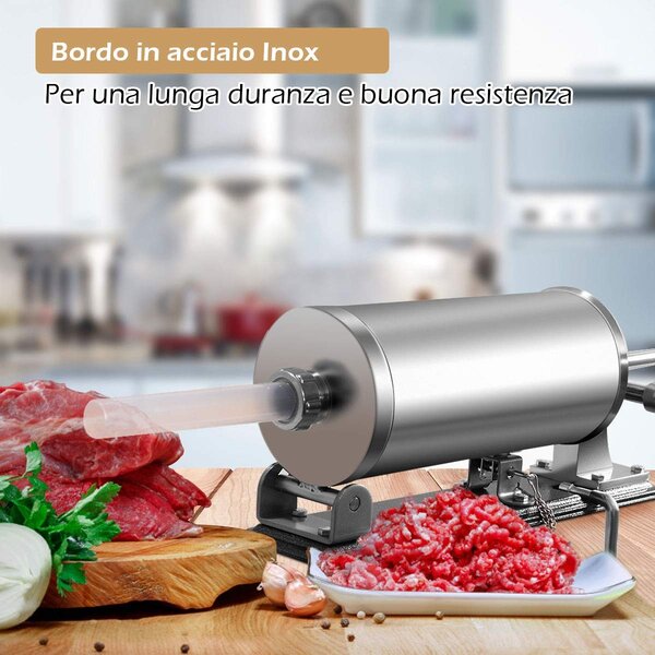Costway 3,6L Macchina insaccatrice per salsicce in acciaio inox con 4 tubi di riempimento, Insaccatrice manuale casa