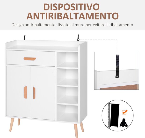 HOMCOM Armadietto Mobiletto Salvaspazio con 4 Cestini Pannelli Particelle 80 x 29.5 x 96cm Bianco|Aosom