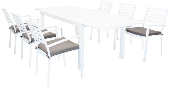 DEXTER - set tavolo in alluminio cm 160/240 x 90 x 75 h con 6 poltrone Dexter