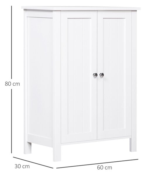 Kleankin Mobile Bagno Moderno Autoportante con 2 Ante e 2 ripiani regolabili, Armadietto in Legno,60 x 30 x 80cm, Bianco|Aosom Italy