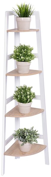 Costway Scaffale a 4 ripiani in legno per fiori e piante Scaffale angolo per giardino e casa Bianco