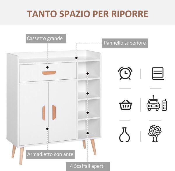 HOMCOM Armadietto Mobiletto Salvaspazio con 4 Cestini Pannelli Particelle 80 x 29.5 x 96cm Bianco|Aosom
