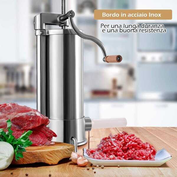 Costway 6L Macchina insaccatrice per salsicce in acciaio inox manuale con 6 tubi di riempimento