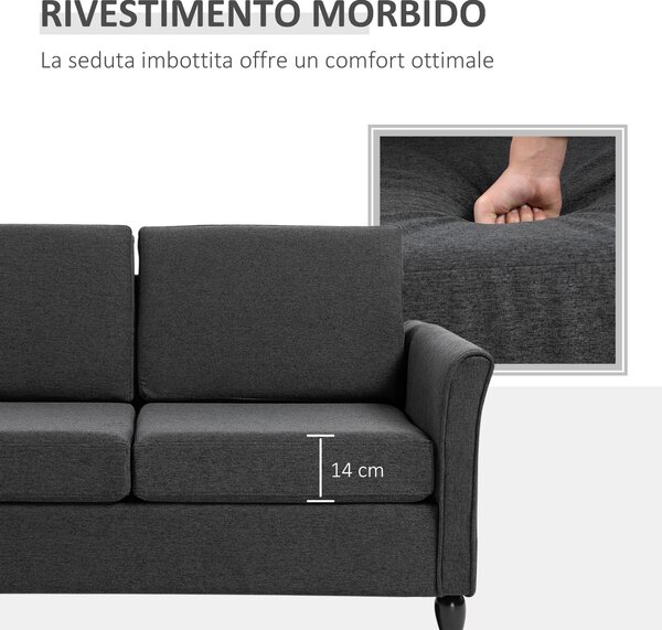 HOMCOM Divano a 2 Posti Seduta Ampia con Cuscini da Salotto Lino, Spugna 141 x 70 x 78cm Grigio scuro, Nero|Aosom