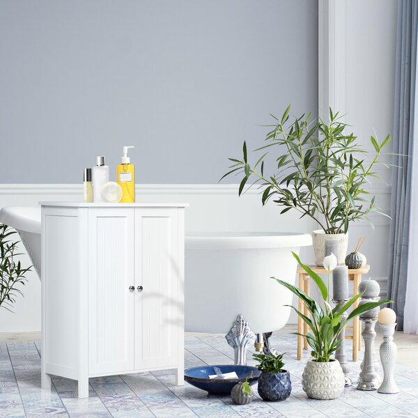 Kleankin Mobile Bagno Moderno Autoportante con 2 Ante e 2 ripiani regolabili, Armadietto in Legno,60 x 30 x 80cm, Bianco|Aosom Italy
