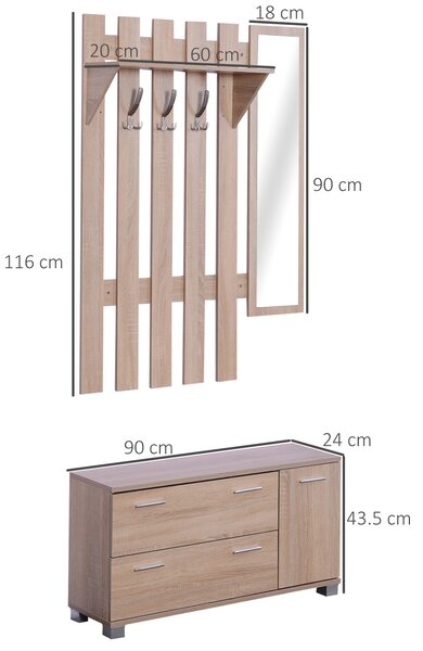Homcom Set 3 Pezzi Scarpiera Appendiabiti e Specchiera per Ingresso, Mobile Ingresso in Legno|Aosom