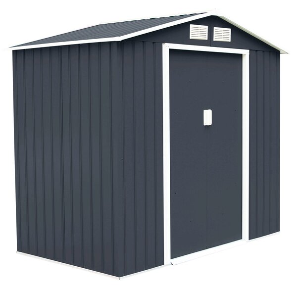 Costway Box Casetta da giardino per gli attrezzi 213x127x185cm in lamiera d'acciaio Grigio