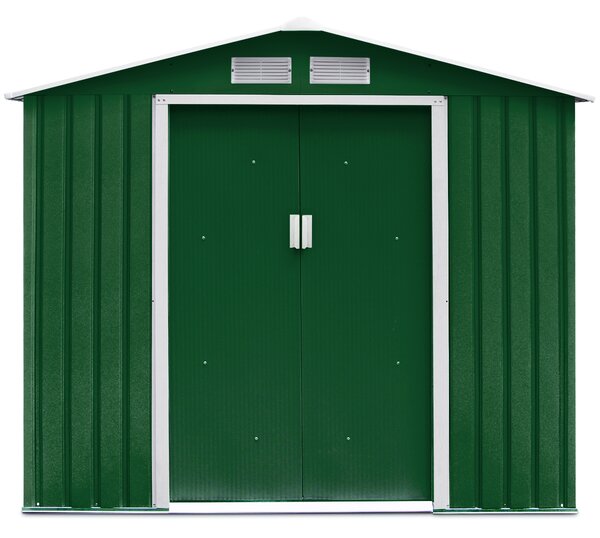 Costway Box Casetta da giardino per gli attrezzi 213x127x185cm in lamiera d'acciaio Verde