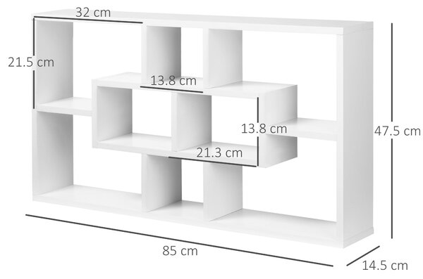 HOMCOM Libreria a Parete in Legno con 8 Scomparti di 3 Dimensioni Diverse, 85x47.5x14.5cm, Bianco, Mensola da Muro Moderna | Aosom
