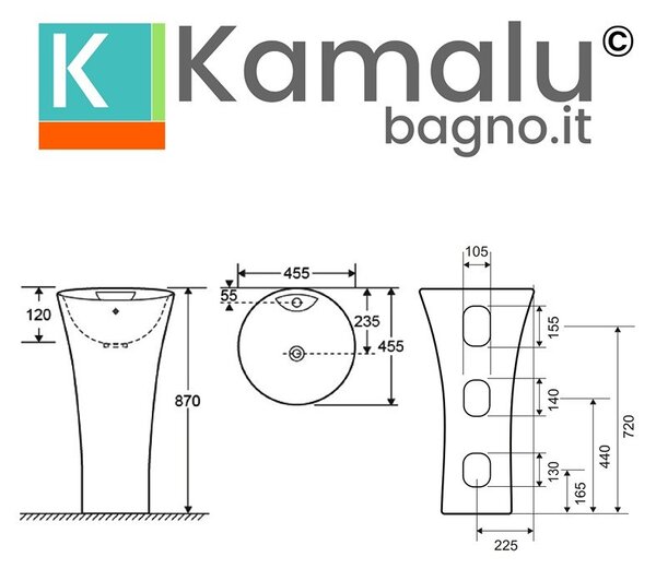 Kamalu lavabo monoblocco freestanding modello litos-v3600