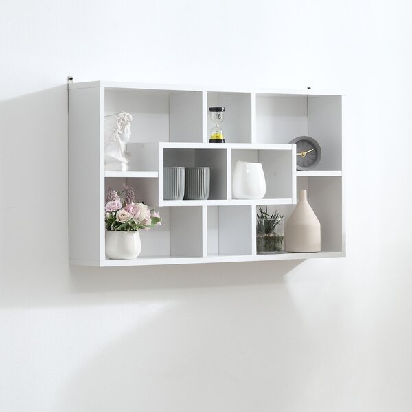 HOMCOM Libreria a Parete in Legno con 8 Scomparti di 3 Dimensioni Diverse, 85x47.5x14.5cm, Bianco, Mensola da Muro Moderna | Aosom