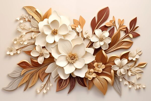 Carta da parati fiori 3D con foglie in stile origami nei toni del beige, Carta da parati 3D, Carta da parati Fiori 3D, w08984 : Uwalls.it