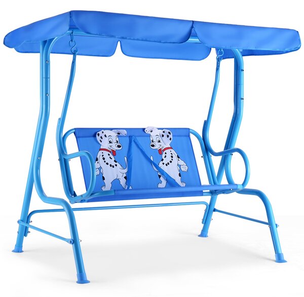 Costway Altalena dondolo da giardino per bambini con 2 posti e tetto regolabile 117x78x116cm Blu