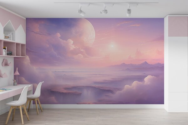 Carta da parati Magico cielo rosa-viola con luna, Carta da parati per gli adolescenti, Carta da parati La stanza dell'adolescente, w08986 : Uwalls.it