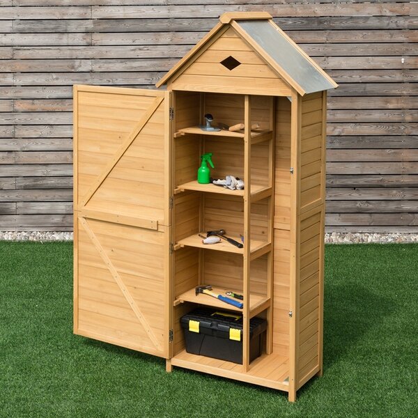 Costway Armadio da esterno per attrezzi in legno Casetta da giardino 176x70x36cm