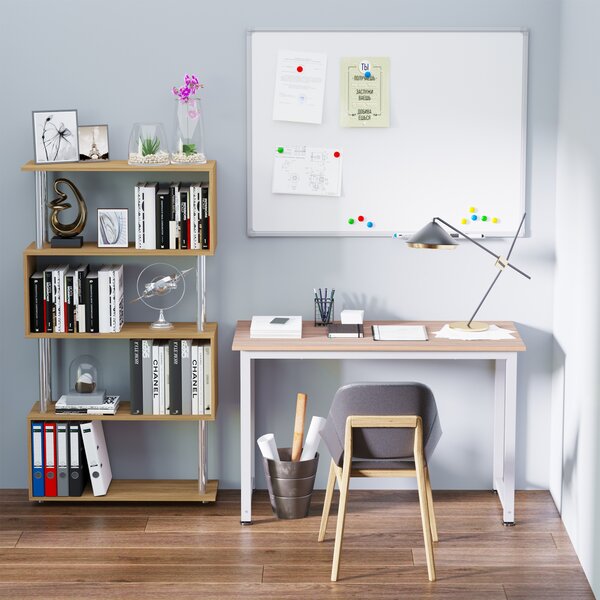 HOMCOM Scrivania per Computer Grande Superficie Gambe Regolabili, Tavolo da Pranzo 120x60x76cm finitura in Rovere Millennium, Telaio Bianco|Aosom