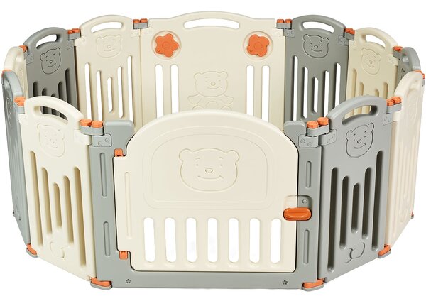 Costway Recinto di gioco per bambini in plastica 12 Pezzi Parco giochi per bimbi con design di orsetto Colorato