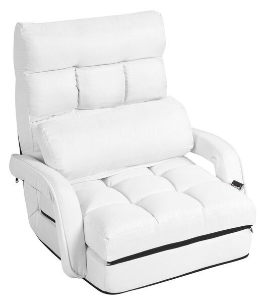 Costway Divano letto in tessuto regolabile in 5 livelli con braccioli e cuscino pieghevole da terra, 173x67x12cm Bianco