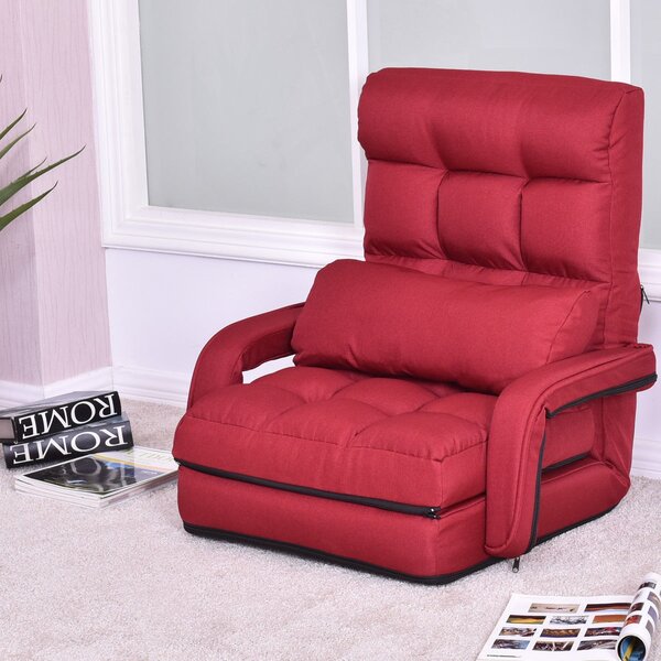 Costway Divano letto in tessuto regolabile in 5 livelli con braccioli e cuscino pieghevole da terra, 173x67x12cm Rosso