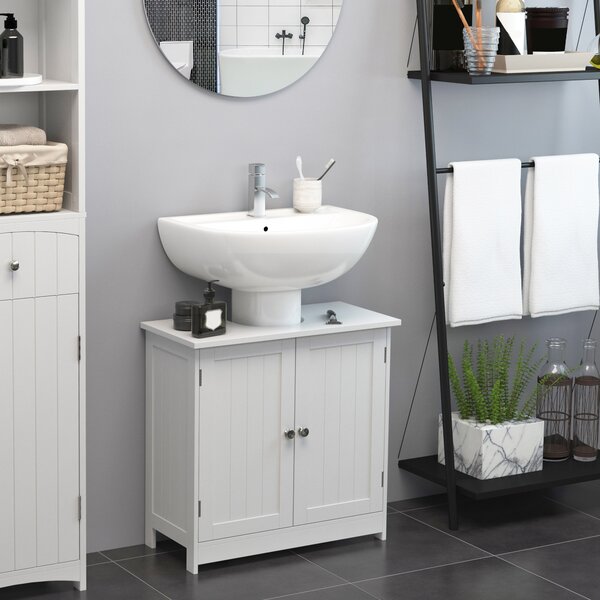 HOMCOM Amardietto Sottolavabo in MDF, Mobiletto Sottolavello Bianco per Bagno Con 2 Ante (60x30x60cm)|Aosom