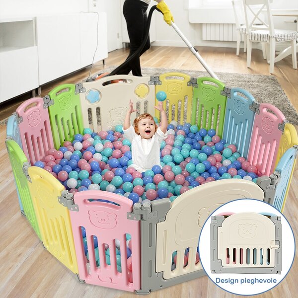 Costway Pannelli in plastica montabili per recinto di gioco 14 pezzi, Parco giochi per bambini con protezioni per domestico o asilo