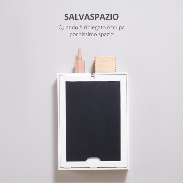 HOMCOM Tavolo Pieghevole da Parete Salvaspazio, Scrivania, Tavolo da Pranzo con Scaffali e Lavagnetta (60x94.5x147cm)|Aosom
