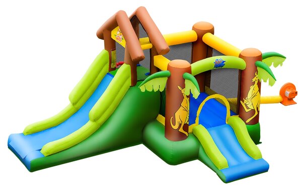 Costway Casa gonfiabile con scivoli muro per arrampicata e trampolino, Castello gonfiabile per bambini 3-10 anni con palline e pali