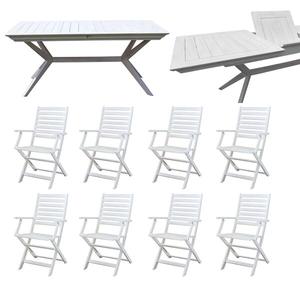 CAESAR - set tavolo da giardino allungabile 180/240x90 compreso di 8 poltrone in legno massiccio di acacia