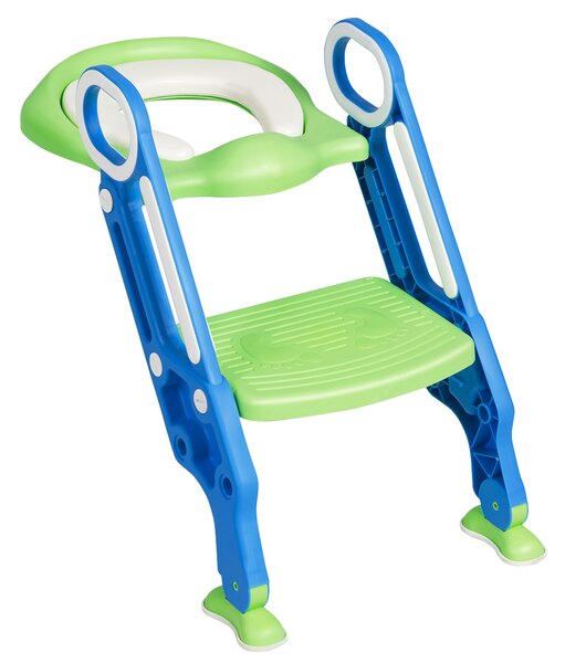 Costway Scaletta per WC per bambini regolabile con gradini ampi antiscivolo, Sgabello pieghevole con scala e maniglie blu e verde