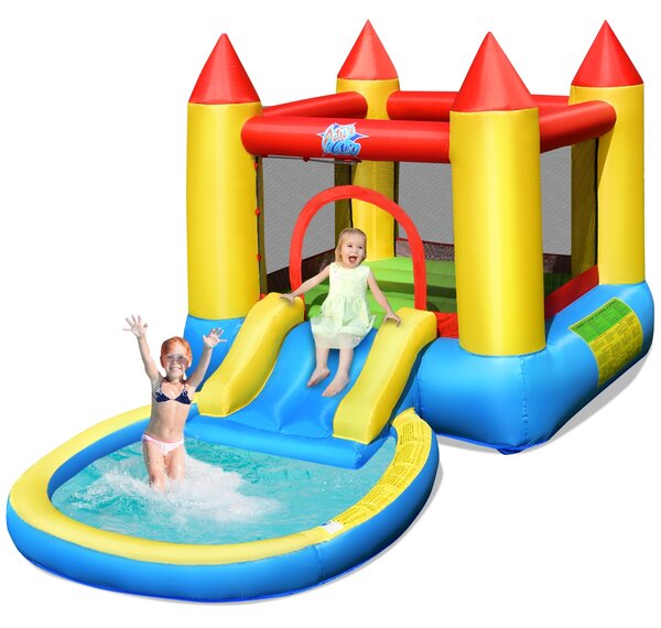 Costway Castello gonfiabile per bambini con scivolo ad acqua area e piscina 365x200x190cm, Parco acquatico gonfiabile da esterno