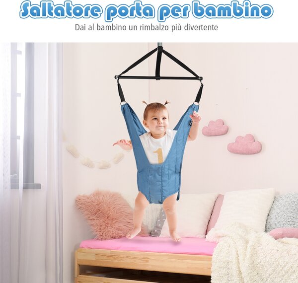 Costway Altalena jumper per porta con bretelle elastiche regolabili, Altalena per bambini 6-12 mesi, Blu