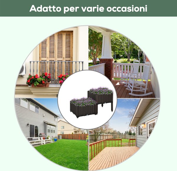 Outsunny Set 2 Pezzi Fioriere da Esterno Autoirriganti Rialzate Letto da Giardino Rialzato per Fiori Effetto Rattan in PP, Marrone