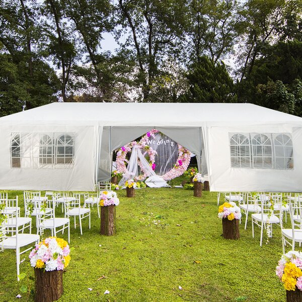 Costway Gazebo impermeabile 3 x 9 m con pali resistenti, Pergola per matrimonio eventi in spiaggia barbecue, Bianco