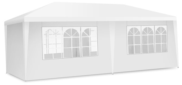 Costway Gazebo con 4 tende laterali rimovibili e 2 porte con cerniera 3x6m, Pergola per barbecue Bianco