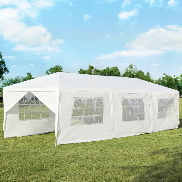 Costway Gazebo impermeabile 3 x 9 m con pali resistenti, Pergola per matrimonio eventi in spiaggia barbecue, Bianco