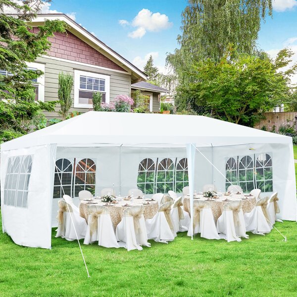 Costway Tendone impermeabile portatile con 4 pareti rimovibili, Gazebo da esterno 6x3x2,5m Bianco