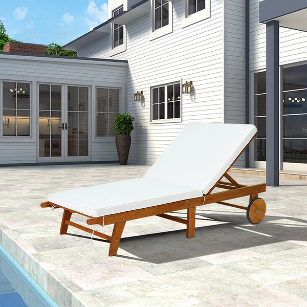 Costway Chaise longue di legno da esterno, Poltroncina regolabile con cuscino per giardino prato cortile