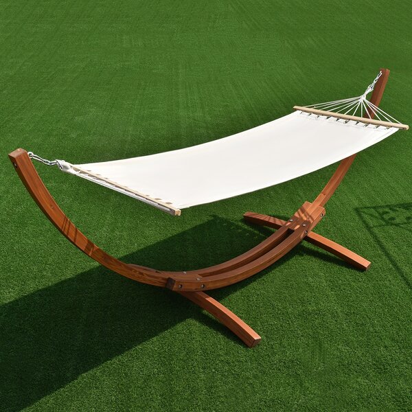 Costway Amaca con supporto di legno ad arco, Sedia oscillante con supporto in legno di larice per giardino cortile