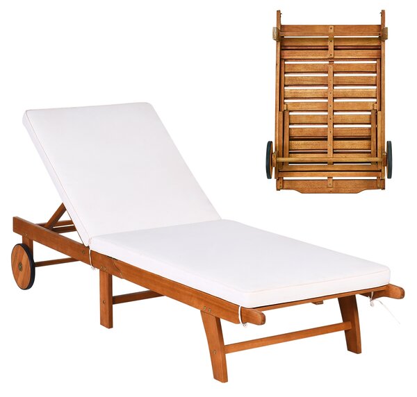 Costway Chaise longue di legno da esterno, Poltroncina regolabile con cuscino per giardino prato cortile