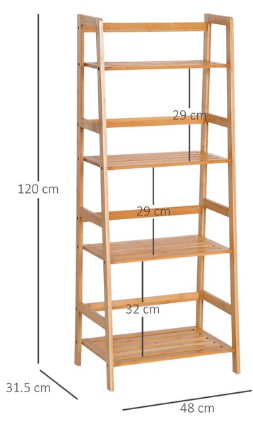 HOMCOM Scaffale Multiuso a 4 Livelli in Bambù colore Naturale 48 × 30 × 119cm