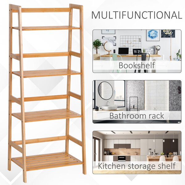 HOMCOM Scaffale Multiuso a 4 Livelli in Bambù colore Naturale 48 × 30 × 119cm