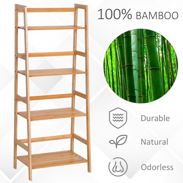 HOMCOM Scaffale Multiuso a 4 Livelli in Bambù colore Naturale 48 × 30 × 119cm