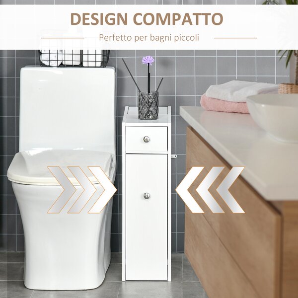 Homcom Mobiletto Armadietto Cassetti Scorrevoli Moderno da Bagno in MDF 17 x 48 x 58cm Bianco