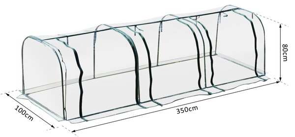 Outsunny Serra a Tunnel Serre Agricole Prezzi in PVC con 3 Porte Avvolgibili in Acciaio e PVC Trasparente, 350x100x80cm
