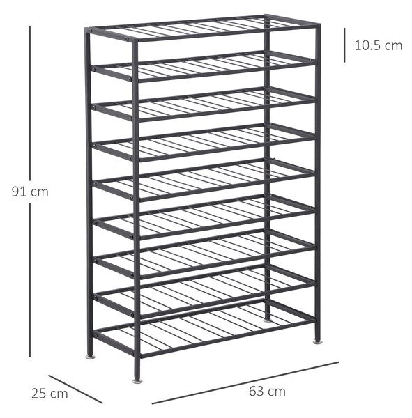 HOMCOM Scaffale Portabottiglie 6 Bottiglie su 9 Livelli, Resistente all'Umidità, in Acciaio, 63x25x91cm, Nero | Aosom Italy