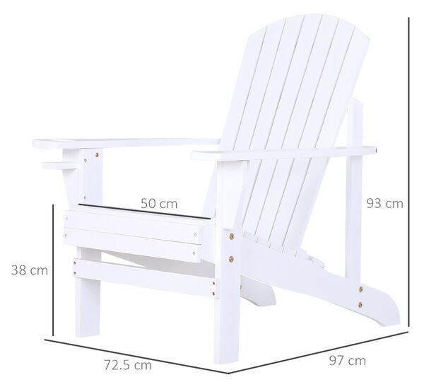 Outsunny Sedia da Giardino Adirondack in Legno Bianco, Con Porta Bicchieri, Impermeabile e Anti-Muffa, 97x72.5x93cm|Aosom