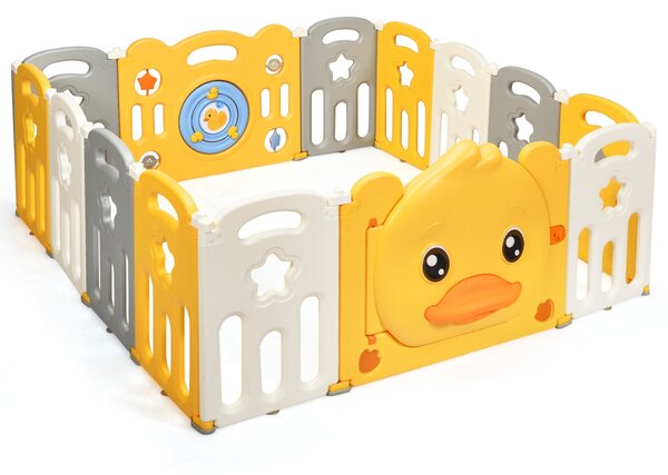 Costway Box pieghevole per bambini, Centro attività sicuro con disegno di anatroccolo giallo